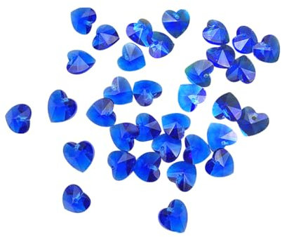 JIHUOO 50 Pcs 14 mm Crystal Heart Shaped Beads Craft Suncatcher Beads Chandelier Pendants Beads Faceted Beads for Bracelets Jewelry Making Beads Blue