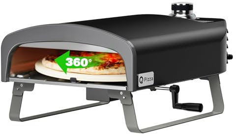 Q Four à pizza à gaz, avec fonction rotative manuelle, barbecue à pizza à 500 °C, pour jardin extérieur, avec pierre à pizza de 33 cm de diamètre, cuire des pizzas de niveau professionnel dans votre