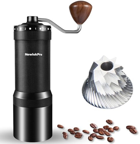 Molino manual de granos de café newlukpro m7, capacidad 35g, granos de molienda afilados de siete segmentos, 48 ajustes de molienda externos, molino portátil para verter tazas de café concentrado