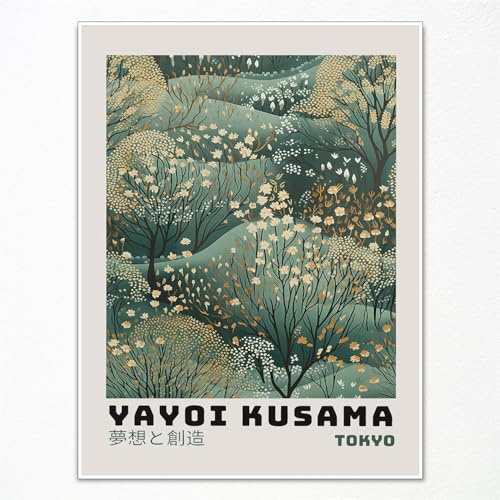 Neejaold Klassische Yayoi Kusama Poster, japanische Vintage-Leinwandkunst, bunte abstrakte Wandkunst, Yayoi Kusama Ausstellungsraum, ästhetisches Poster, antike Kunst für Schlafzimmer, 40,6 x 61 cm,