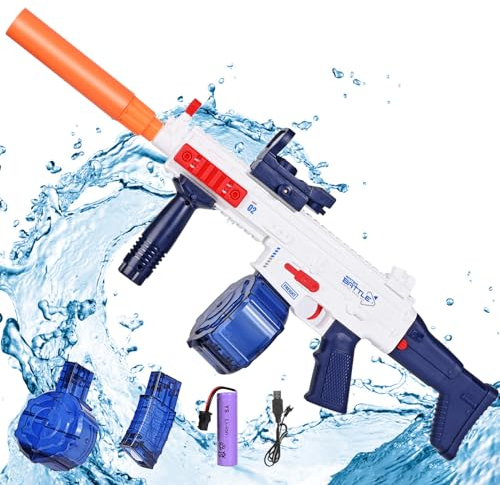 ZWOOS Wasserpistole Elektrisch, Wasserspritzpistole für Erwachsene Kinder, Automatische Watergun mit Doppelten Wassertank, Spritzpistole Große Reichweite 7-10 m, Sommer Strand Freien Schwimmbad Party
