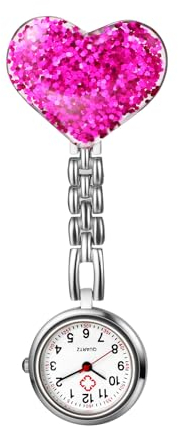 Silverora Taschenuhr Krankenschwester Uhren Schwesternuhren: Herz Muster Pflegeruhr mit Clip Fob Uhr Leicht Ablesbare Pulsuhren für Arzt Pfleger Damen Herren