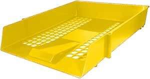 Nobel Plastics Filing Storage Letter Trays with Metal Risers - Desk Tidy Document Paper Filing In & Out - Ideal for School, Home And Offices (Yellow, 1 Single Letter Tray)