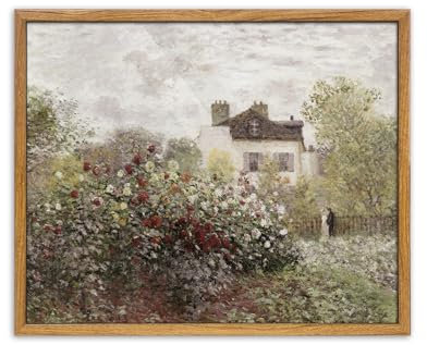 UPWOIGH Vintage Framed Wall Art,12x16in Claude Monet The Artist's Garden Art Print Poster,Impressionist Painting,Roses Garden Cottage Oil Painting,Muted Summer Landscape for Living Room Bedroom,1Pack