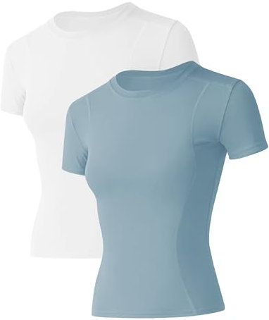 IECCP Trainingsshirts für Damen, kurzärmelige, Gym-T-Shirts, Rundhalsausschnitt, schnelltrocknende, sportliche Lauf- und Activewear-Oberteile, 2er-Pack, M