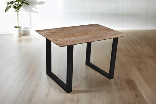 SAM Esstisch 140 x 80 cm Dean, Massivholztisch Eiche, Schweizer Kante, Esszimmertisch mit U-Gestell aus Metall Schwarz, pflegeleichter Holztisch