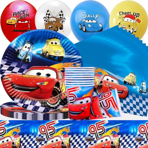Cars Partygeschirr Set, Cars Geburtstagsparty Geschir,Cars Partygeschirr Thema Party Dekorationen für Tischdeko Party- Dazu gehören Teller Papiertuch, Tasse, Tischdecke 45PCS