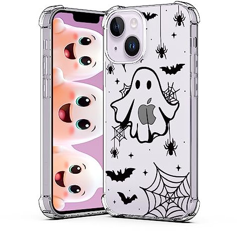 YEPO Halloween Case for iPhone 14 Plus Clear Spider Web, Phone Cover Girls Ghost Designs Slim Bumper Shockproof Protective Women Bat Phone Case for iPhone 14 Plus