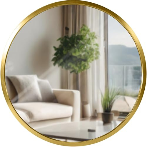 CLP Wandspiegel Elsie I Runder Spiegel in unterschiedlichen Größen I Rahmentiefe 3 cm, ideal für Wohnzimmer, Schlafzimmer oder Bad, Farbe:Gold Glanz, Größe:S
