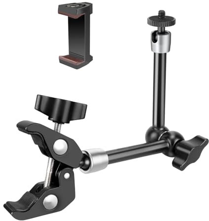 JEBUTU 11/29cm Magic Arm with Super Clamp, Flexible Camera Mount & Clamp, Camera Mount Articulating Arm with 3/8 & 4/1 Thread Adapter for Flash, Light, Microphone, Webcam, Monitor, Max Load 2.5KG