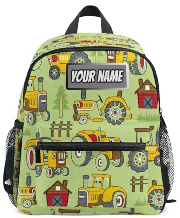 Ksajwzf Personalisierter Kinder-Namens-Rucksack, Traktoren, Ccartoon Landwirtschaft, Kinder, Kleinkind-Rucksack für Mädchen und Jungen, personalisierter Name, bunte Autos, Vorschul-Büchertaschen,