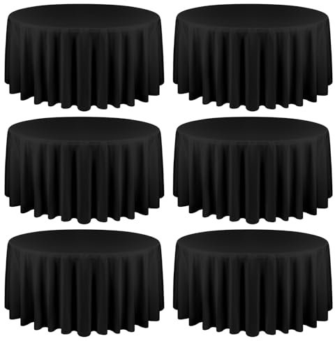 6er-Pack Schwarze runde Tischdecke 305 cm – wasserdichte Tischdecke aus Polyestergewebe, waschbare Tischdeckenabdeckung für Hochzeit, Empfang, Bankett, Party, Geschenk, Tisch, Buffet, Restaurant