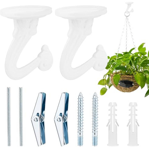 NQEUEPN 2pcs Ceiling Hooks, Zinc Alloy Ceiling Hanging Hook White Drop Ceiling Hooks for Hanger Indoor Plants Birdcage Lanterns