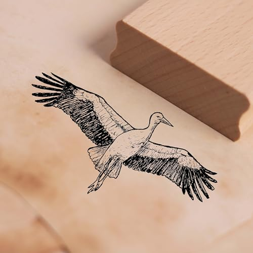 Dekolando Motivstempel Fliegender Storch Stempel Holzstempel - Scrapbooking Stempeln Basteln - Abdruckgröße 68 x 48 mm