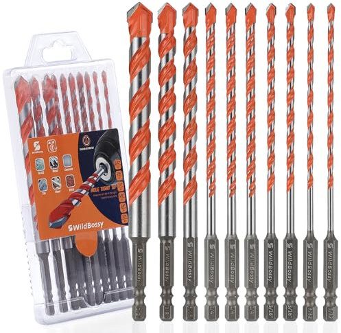 Concrete Carbide Drill Bits Hex Shank Masonry Cement Tile Drill Bit Set for Glass/Brick/Plastic/Cement/Tile 5/32-1/2 (10PCS)