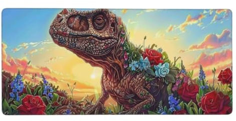 Dinosaure Tapis de Souris 1500x800x3mm Grand Tapis de Souris XXL, Rose Rouge Tapis de Souris Gamer Bords Cousus, Dos Base en Caoutchouc Antidérapante, Haute Précision Vitesse, Gamer Accessoire N1-201