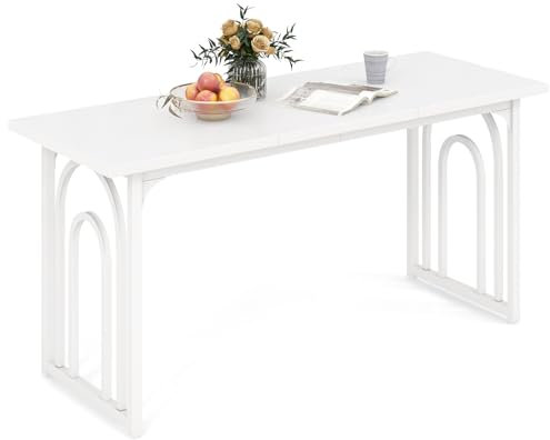 RELAX4LIFE Table a Manger Rectangulaire 160 CM pour 6-8 Personnes, Table Cuisine avec Structure en Arche Métallique, Table Salle à Manger Blanche pour Cuisine, Salon (Blanc)