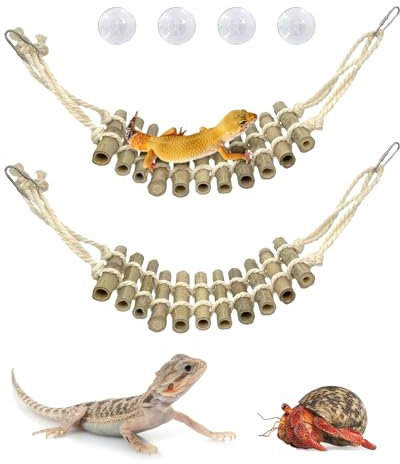 Reptilienbrücke Leopard Gecko Kletterleiter Bambus Sonnenliege Reptilien-Tank Zubehör für Einsiedlerkrebse, jugendliche Bartagamäleon, kleine Eidechse, Baum, Frosch und Schildkröte (2 Stück)