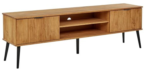Meuble TV en Bois de Pin Rangement avec Etagères Bois Clair Timmins