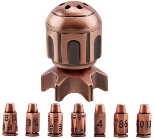 ORUZA Metall Polyedrische Bullet Würfel, 7er-DND-Würfelset mit Drehbarem Revolver Zylinderbehälter, Bullet Roulette Würfel Cyberpunk für Warhammer 40K, D&D, Sci-Fi, Krieg Kriminalität, Tischspiele