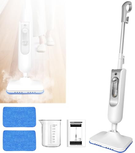 Dampfreiniger 1500W Dampfbesen Reiniger Dampf Mop Boden&Hand-dampfreiniger entfernt bis zu 99,9% der Bakterien und Viren, Steam Mop für Tiefenreinigung alle Böden Fliesen, 400ML Tank, 2 Mopptuch