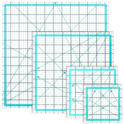 Oungy 4 Stück Patchwork Lineal 12.5/ 9.5/ 6/ 4.5 Quadratische Nählineal, Lineal Nähen mit Skal und Winkelanzeige, 30/45/60 Grad, Transparent Schneider Lineal für Nähen, Stoffhandwerk DIY