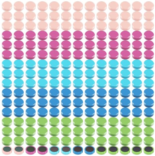 QOJOPU 200 Starke Magnete für Magnettafel & Whiteboard - Bunte Kühlschrankmagnete, Bunte Kleine Runde Magnete - Dekorative Magneten Starker Halt, für Haus Büro Pinnwand Klassenzimmer Fotos (5 Farben)