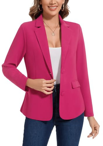 MINTLIMIT Ladies Notched Lapel Button Blazer Long Sleeve Jacket Suit Work Office (Hot Pink XL)