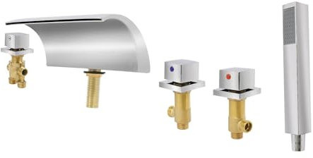 Wannenarmatur Badewannenarmatur Set mit Handbrause Wannenrand Hahn 5 Loch Armatur Wasserfall Badewannenarmatur für Dusche Badewanne