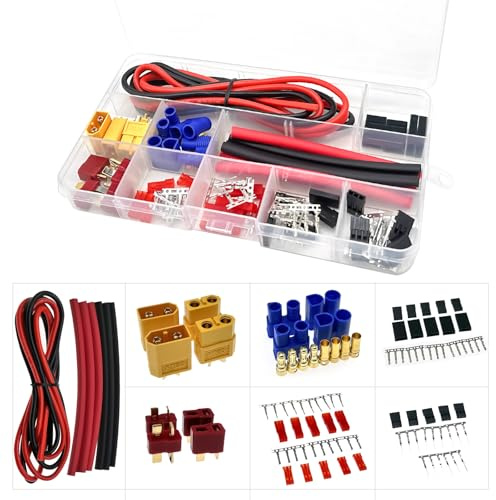 104pcs T-Stecker EC3 XT60 Stecker Buchse Stecker Adapter & Servo Stecker Buchse Stecker Crimp Pin Kabel Kit + 14AWG Silikondraht für RC Batterieladegerät ESC Motor Zubehör