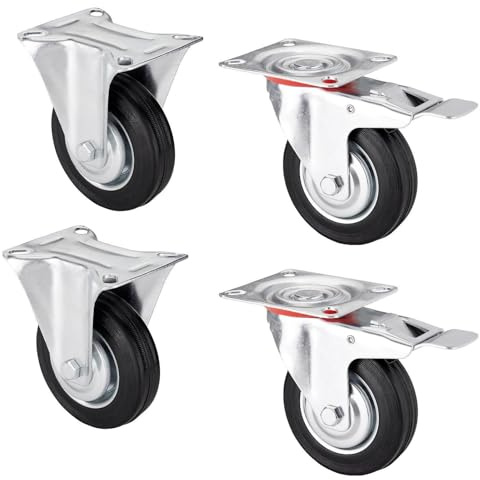 SOTOOLS 4er SET Schwerlastrollen FORTIX, Ø 160 mm, max. 440 kg, mit Bremse | 2 Bockrollen und 2 Lenkrollen mit Bremse, hohe Tragkraft, präzise Führung, stabil montiert.