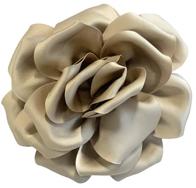 Large Rose Fascinator Corsage Hair Clip and Brooch Pin, Satin Flower, Multi-Colour Options (Champagne Gold)