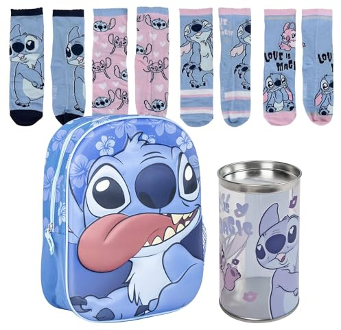 Lucky Boxer Kinderrucksack 3D Stity + 4er-Pack Kindersocken Stitch-Design, Größe 35-38, Disney Stitch, 35-38, Casual