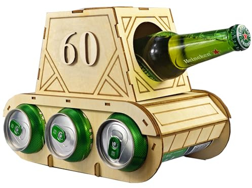 ZELAITE Lustiger Bierträger Holz – Tank-Design Flaschenträger – Originelle Biergeschenke für Männer – Perfekt zum 60. Geburtstag Mann – Kreative Geschenkidee für Bierliebhaber (F)