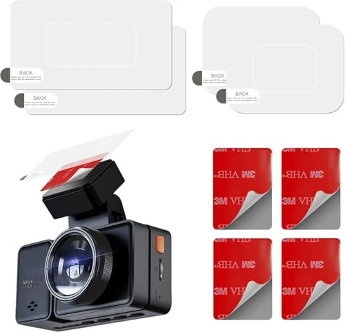 Lot de 4 Pastilles Adhésives Double Face pour Dashcam – Extra Fortes & Transparentes, Films Antistatiques Inclus, Ruban Adhésif VHB 3M pour Pare-Brise et Tableau de Bord, Kit Fixation Caméra Voiture