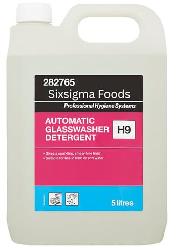 Sixsigma Foods Automatic Glasswasher Detergent H9 5L - Powerful, Streak Free Cleaning for Sparkling Glassware - Ideal for Commercial Kitchens, Bars, Pubs & Catering Use