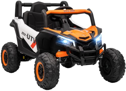 AIYAPLAY 12V Kids Ride On Car with Remote Control for Boys Girls 3-5 Orange | Electric Car for Kids UTV, Slow Start, Suspension System, LED Lights, Music, USB Port