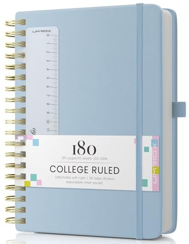 Umriox Spiral Notizbuch B5,Leder Journa mit 100gsm 180 Seiten Papier | Hardcover Lederabdeckung,Lined Journal für Frauen Männer Arbeit Büro Schule Reisen,19x25cm-Blau