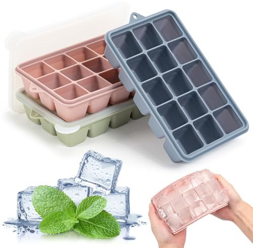 3 Pack Silicone Ice Cube Trays, 15 Square Ice Tray with Lid | Easy Release Ice Cube Moulds, Large Ice Cube Maker for Cocktail, Whiskey, Chocolate, Reusable and BPA Free