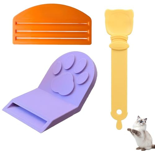 AUYFUA 3 PCS Cat Food Pouch Squeezer, Cat Spoon, Cat Dispenser for Pet Feeding, Travel Companion with Can Opener Function for Precise Portion Control and Easy Cleaning