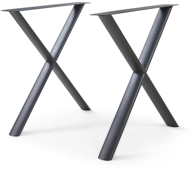 [en.casa] Tischgestell 2er-Set Klixjö Metall Tischfuß für Esstisch Schreibtisch ovales Profil 72 x 70 x 10 cm Tischkufen X-förmig max. 160 kg Schwarz