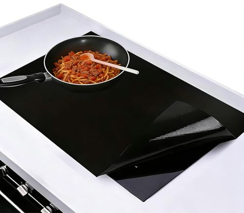 Induction Hob Protector Mat, Silicone Induction Hob Covers, 52x78cm Multifunctional Silicone Induction Cooker Covers, Induction Stove Anti-Scalding Protective Pad for Kitchen, Restaurant - Black