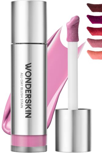 Wonderskin Liquid Blush Stain - Tinta labbra e guance anti-sbavature | Blush liquido senza trasferimento, tonalità rosa lilla, con colore leggero e modulabile che dura tutto il giorno