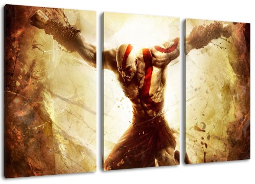 God of War 3-teilig auf Leinwand- Gesamtformat: 120x80 cm fertig gerahmte Kunstdruckbilder als Wandbild - Billiger als Ölbild oder Gemälde - KEIN Poster oder Plakat