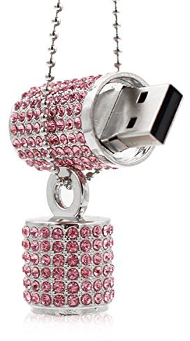 Ciway Luxury Jewelry Clé USB 2.0 en forme de rouge à lèvres avec collier Rose 64 Go