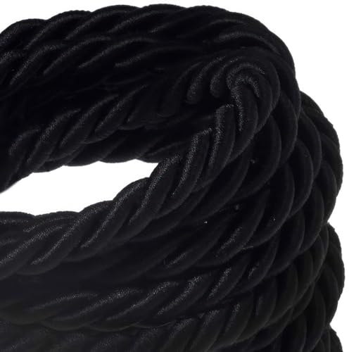 Corde XL, câble électrique 3x0,75. Revêtement en tissu noir brillant. Diamètre 16mm.