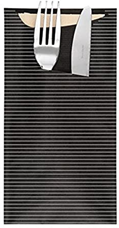 Tüten Für Besteck + Serviette Just In Time 80 + 10Pe G/M2 11,2X22,5 Cm Schwarz Vergé-Papier - 100 Un.