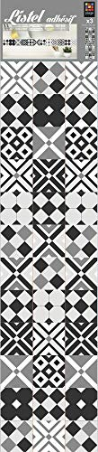 Listel adhésif décoratif 5 cm X 180 cm, Autocollant Géométrique Noir Gris Blanc, Losange, Carré, Croix, Carreau de Ciment Graphique.