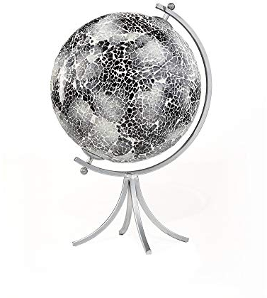 American Atelier Mosaik Dekokugel, Glas Metall, Weiß/Silber/Schwarz