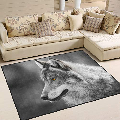 Use7 Grauer Wolf Teppich für Wohnzimmer Schlafzimmer 160 cm x 122 cm